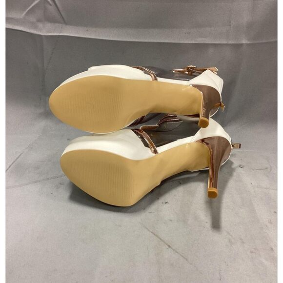 Only Maker White and Gold T-Strap Platform Stiletto Heels Size 5.5 w/ Box - Picture 6 of 8